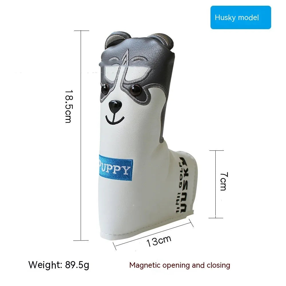 Golf straight bar putter sleeve in various designs including four-leaf clover, smiley face, and animal styles.