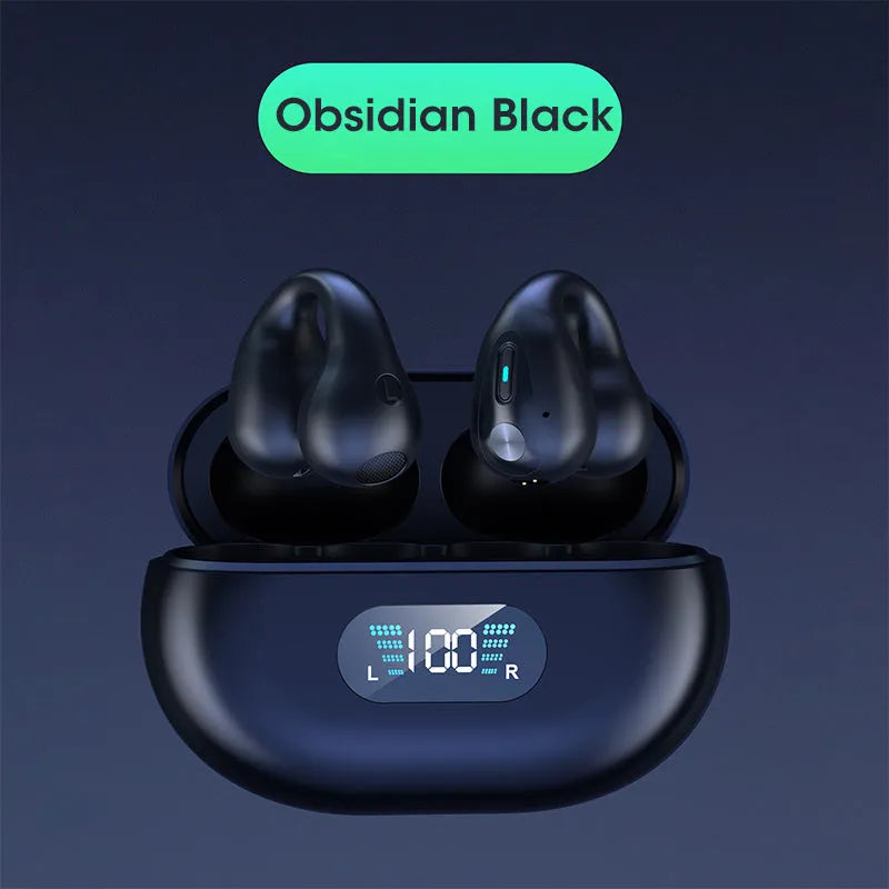 Bone conduction Bluetooth headset clip in black, white, or khaki with ear clip design