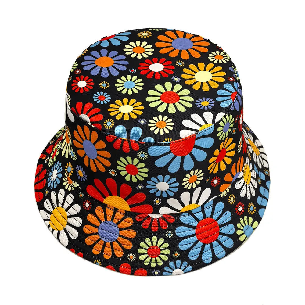 Flower pattern bucket hat with dome crown in size M for sun protection