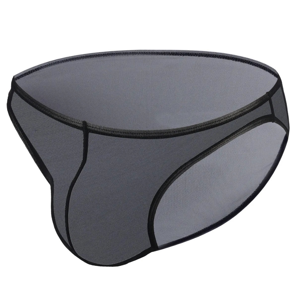 Men's black ice silk triangle mid waist shorts showing low waist design and knitted construction