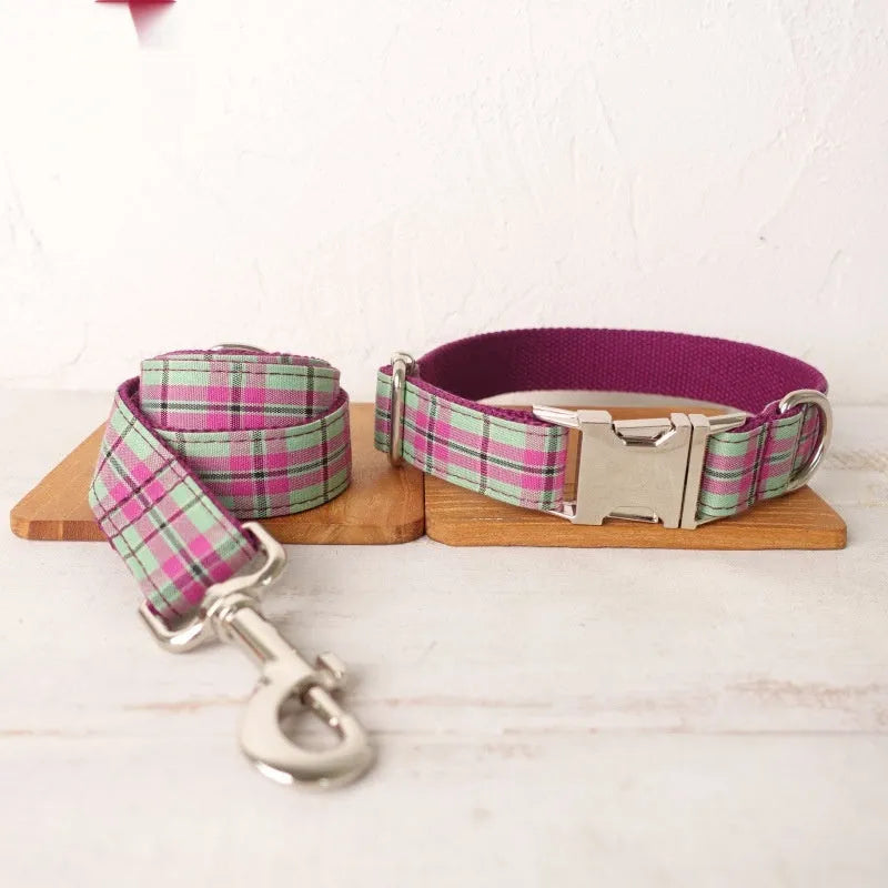 Mint Zigezi tear-resistant polyester dog collar and leash set on a light background