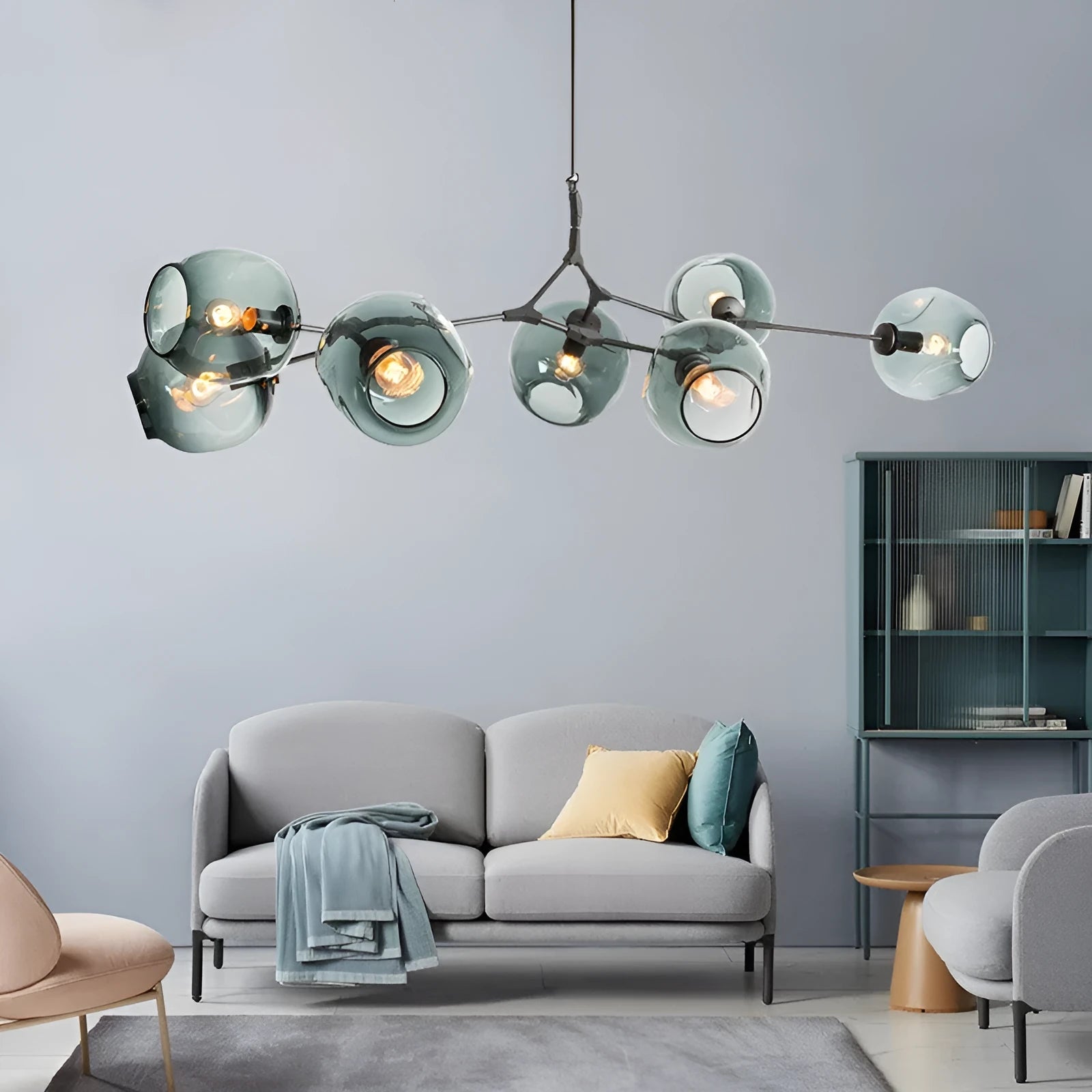 Nordic branch ceiling lamp with iron frame, glass shades, and integrated LED for dining room, bedroom, or living room