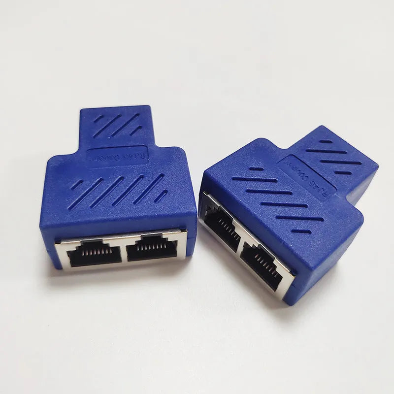 RJ45 network tee splitter adapter in white, yellow, red, blue, or black with 2PCS packaging