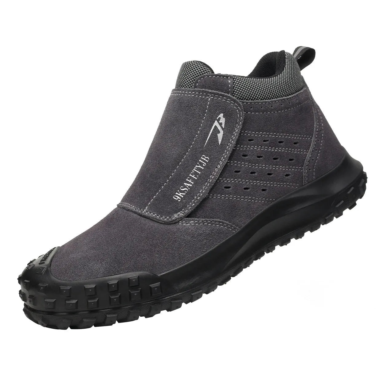 Lightweight welder safety shoes with steel toe cap in sand colour and grey, showing lace-up front and rubber sole.