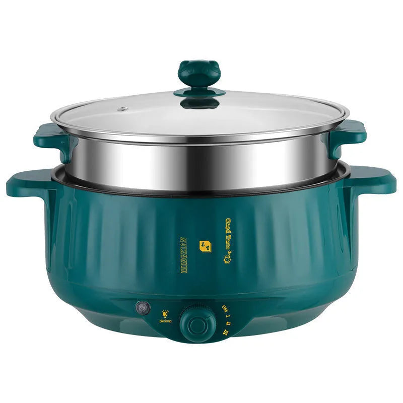 Stainless steel electric hot pot with non-stick interior for multiple cooking functions