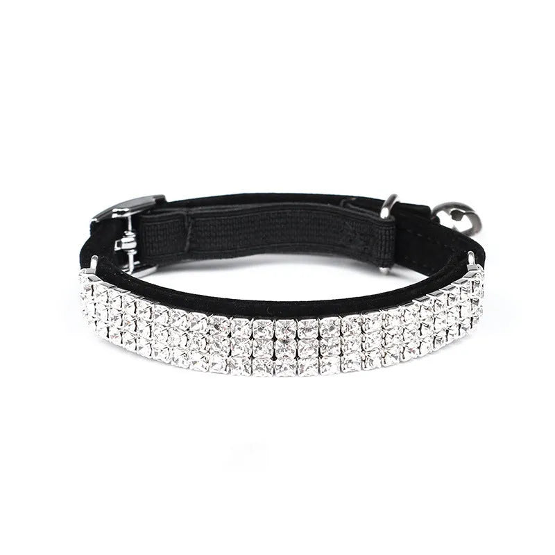 Velvet cat collar with rhinestone decorations in multiple colour options