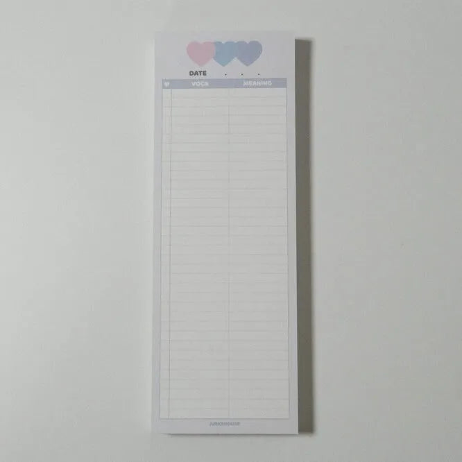 Vertical format B5 half-size notepad with English word printing in pink, purple, or blue cover options