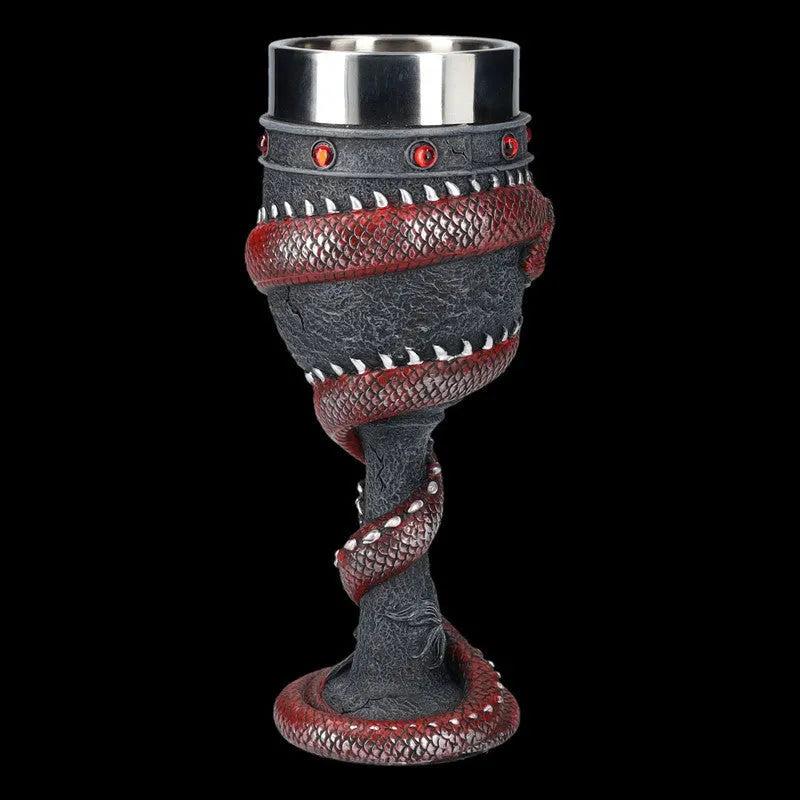 Stainless steel red wine glass with 3D Chinese dragon decoration in retro style