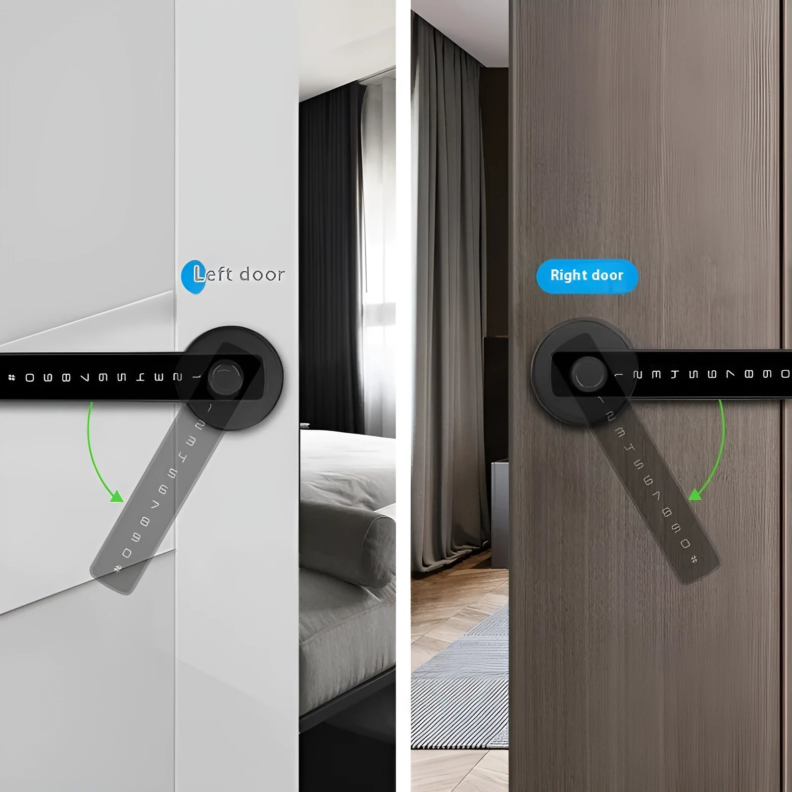 Black spherical handle smart door lock for wooden interior doors with digital keypad.