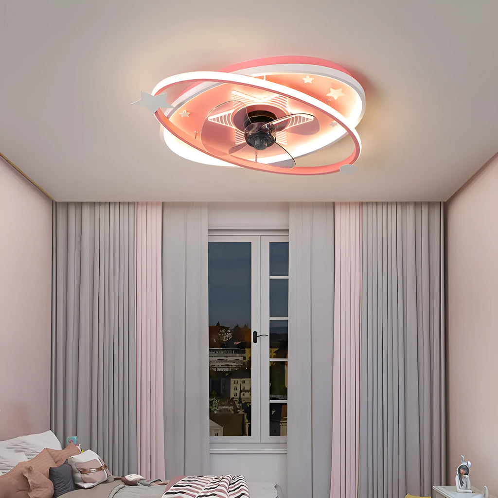 Modern iron chandelier for children's bedroom in blue or pink with remote control