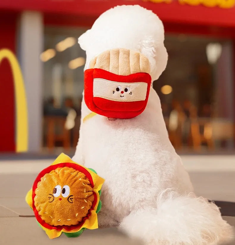 Cartoon hamburger design adjustable vest leash and harness with backpack for a dog.