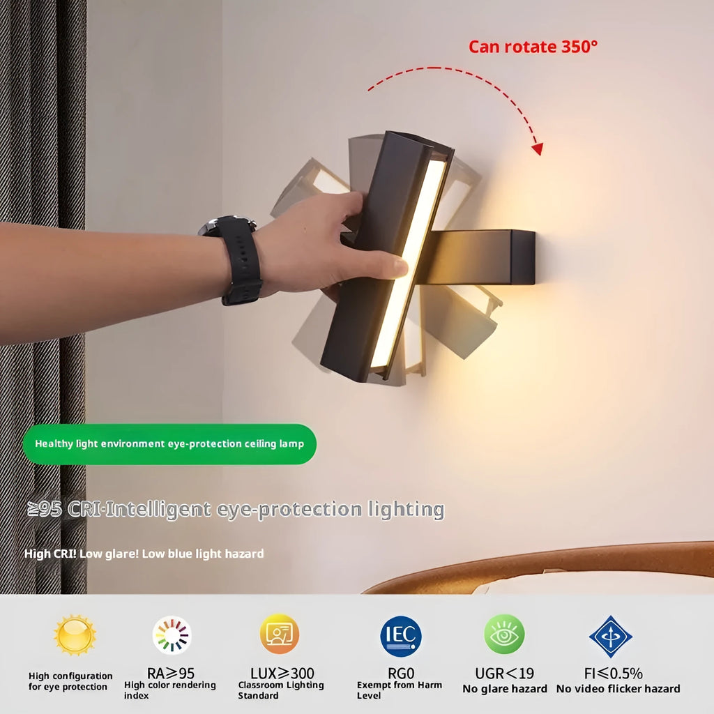 Modern minimalist bedroom wall lamp creative staircase design rotating shade black finish