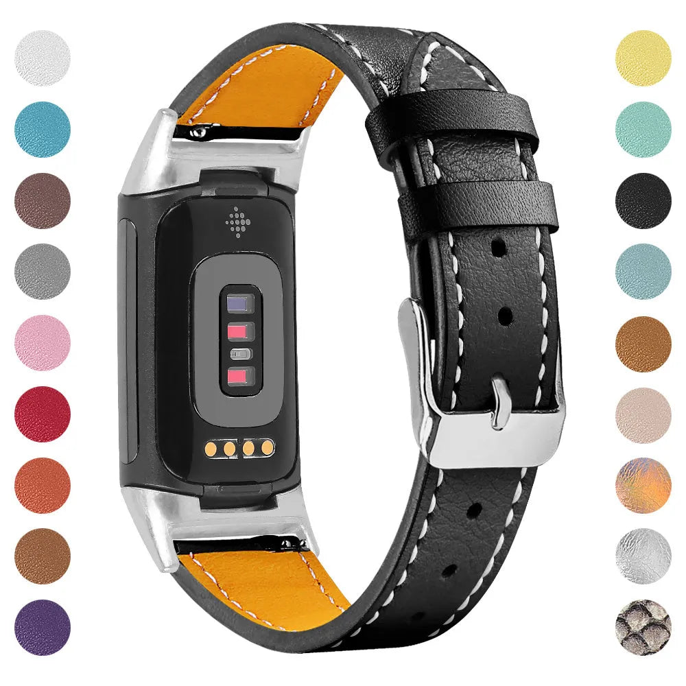 Genuine cowhide leather strap for Fitbit Charge 5 and Charge 6 in multiple colour options