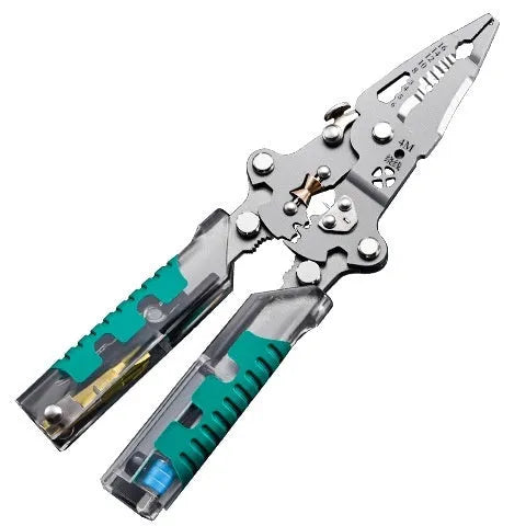 Electrician's pointed wire stripping pliers with rust prevention features showing two size options