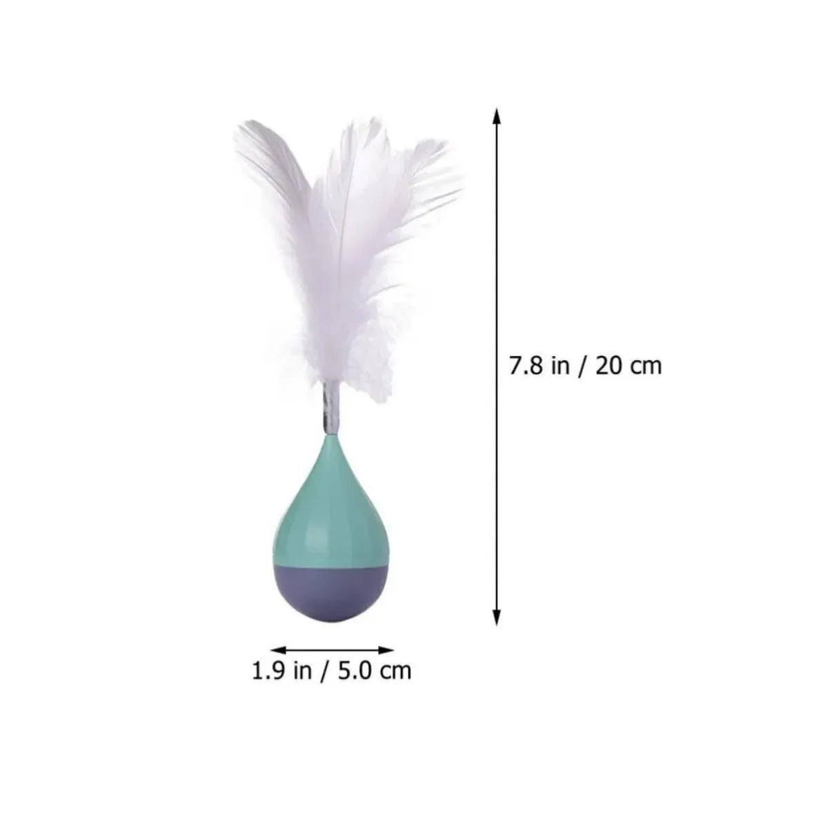 Green feather tumbler cat toy with ABS plastic construction and goose feathers