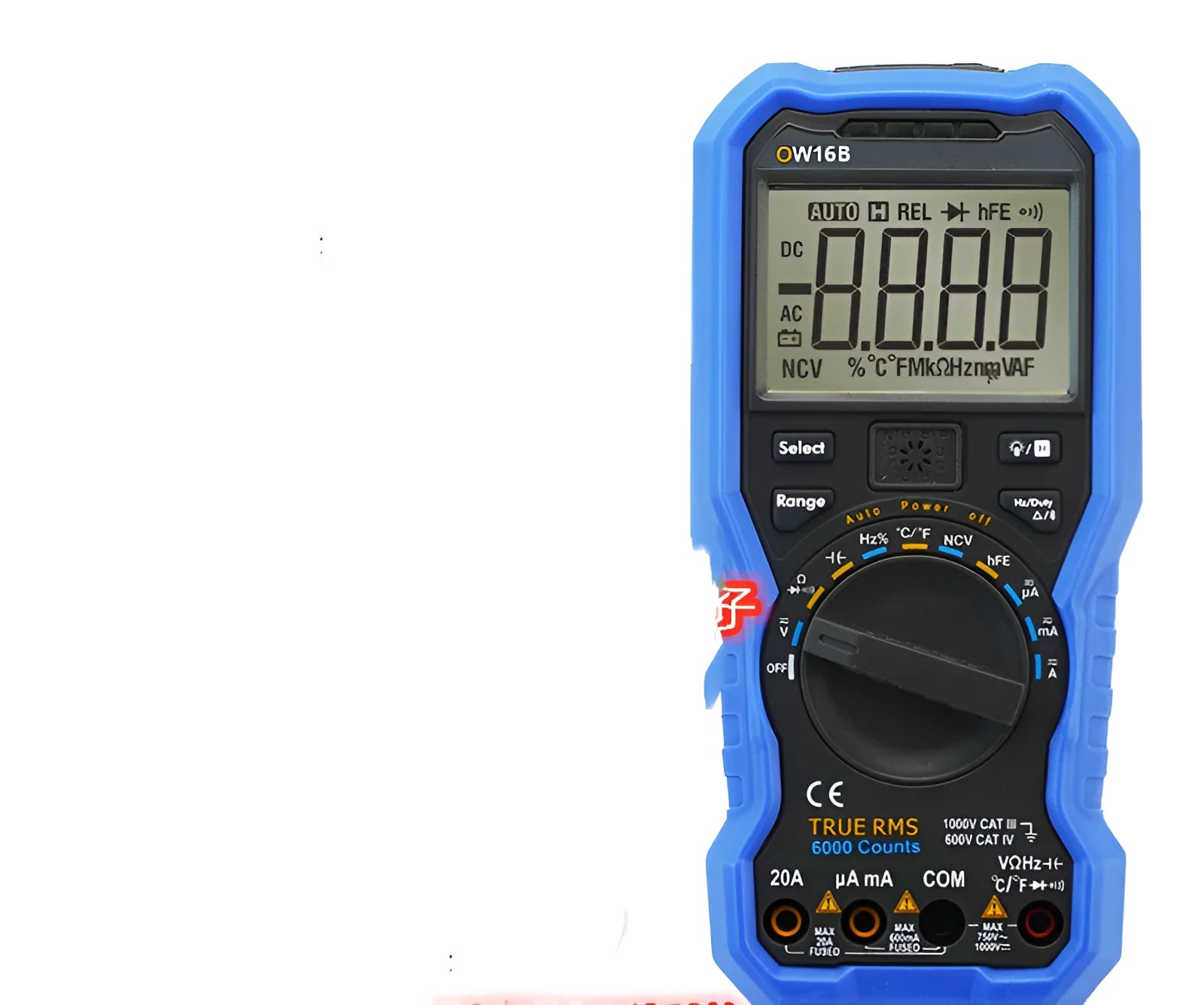 Handheld digital multimeter with NCV non-contact voltage sensor and temperature measurement display