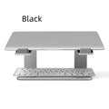 Black aluminium alloy laptop stand with 29.9 cm width on desktop