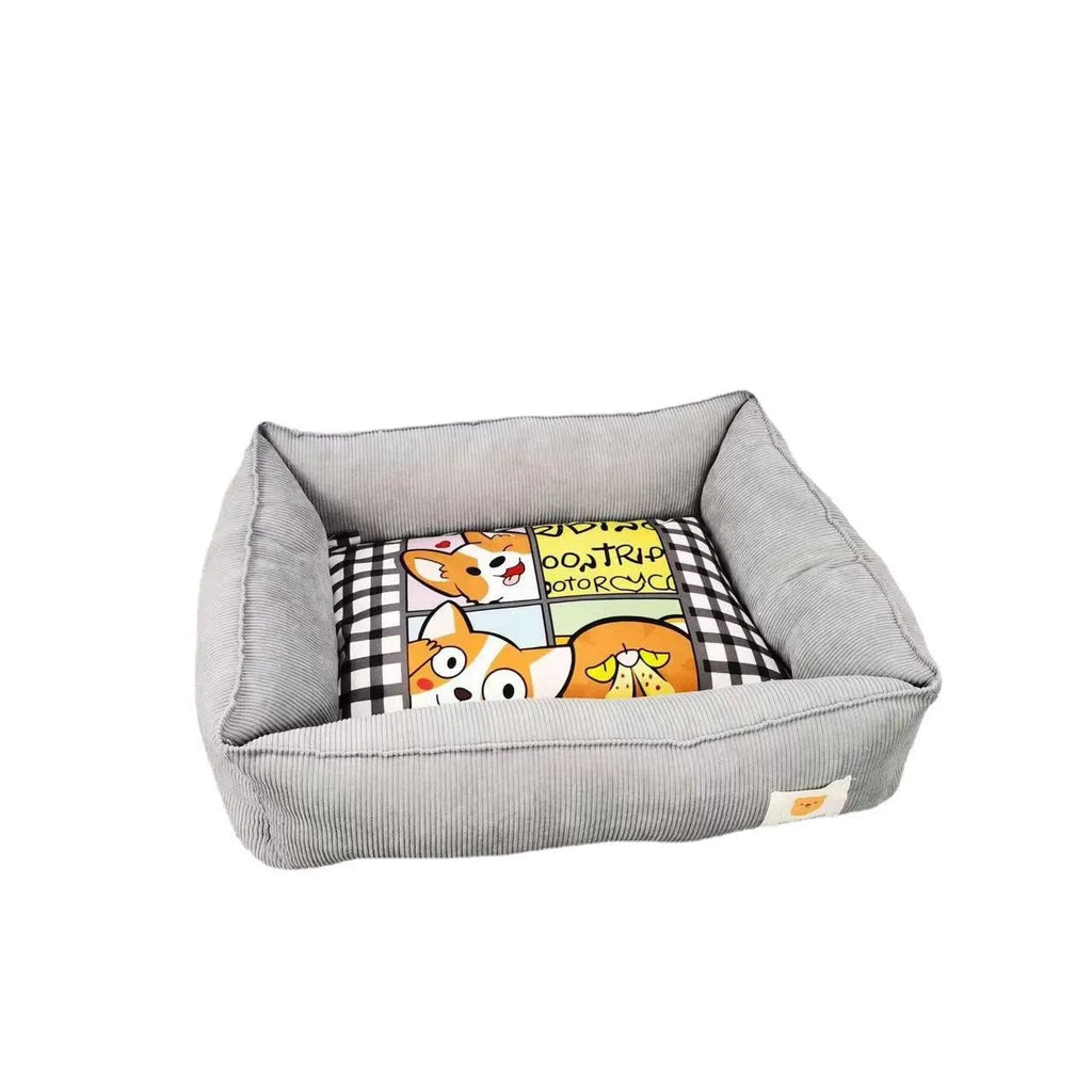 Cotton fabric dog nest in light blue, filled with PP cotton, shown in a 50x40cm size.
