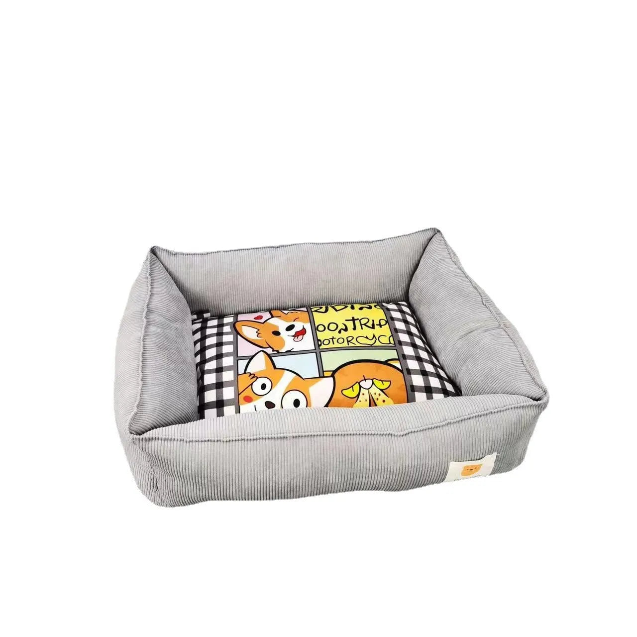 Cotton fabric dog nest in light blue, filled with PP cotton, shown in a 50x40cm size.
