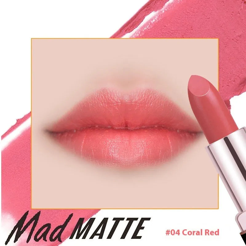 Fey Beauty non-stain matte lipstick in simple case, shades include cameo brown and milk tea colour.