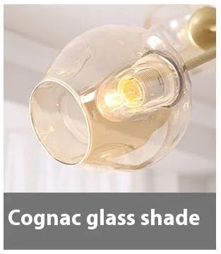 Nordic branch ceiling lamp with iron frame, glass shades, and integrated LED for dining room, bedroom, or living room