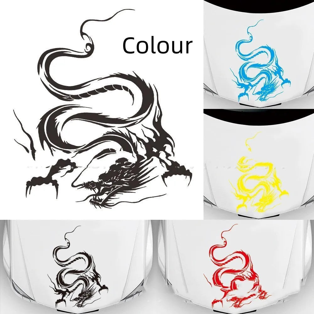 Large black dragon design car body sticker for front end modification, 50cm by 36cm.