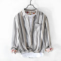 Men's striped linen shirt in red or gray with long sleeves and loose fit