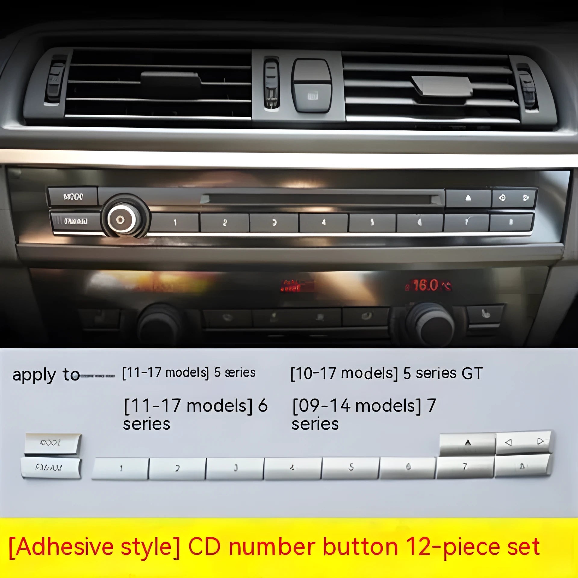 Silver car air conditioning control panel replacement buttons and CD digital button stickers set