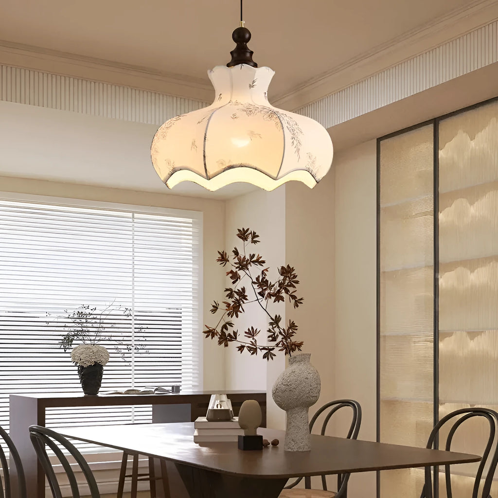 French style retro adjustable dining room chandelier with hardware wood frame and fabric shades