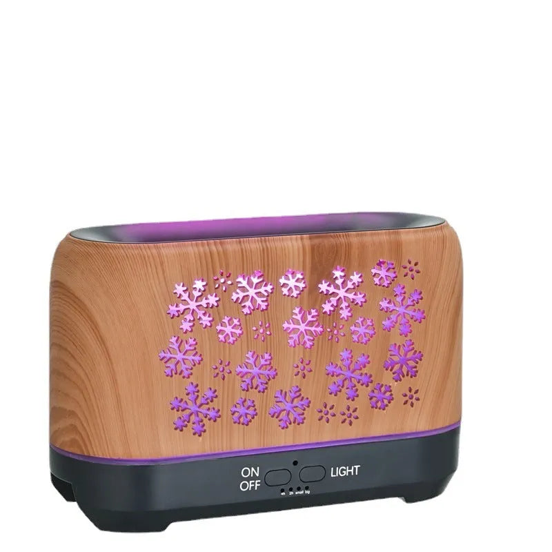 Square desktop humidifier with Christmas snowflake pattern and colourful wood grain design