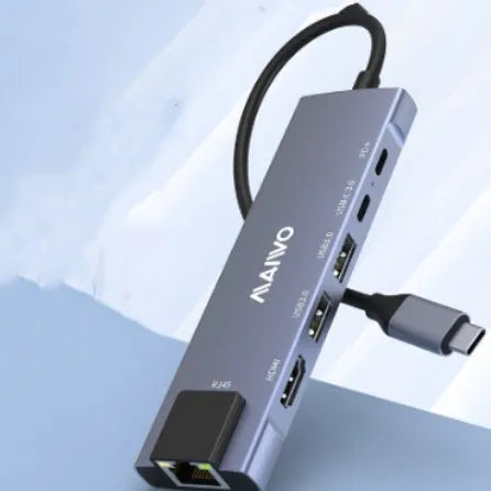 Aluminium alloy Steam Deck six-in-one docking station with 15cm cable, showing HDMI and Ethernet ports.