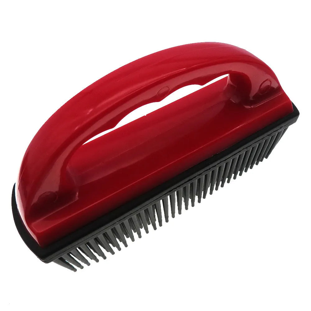 Red pet hair removal brush with 160mm by 85mm dimensions for bath and carpet use