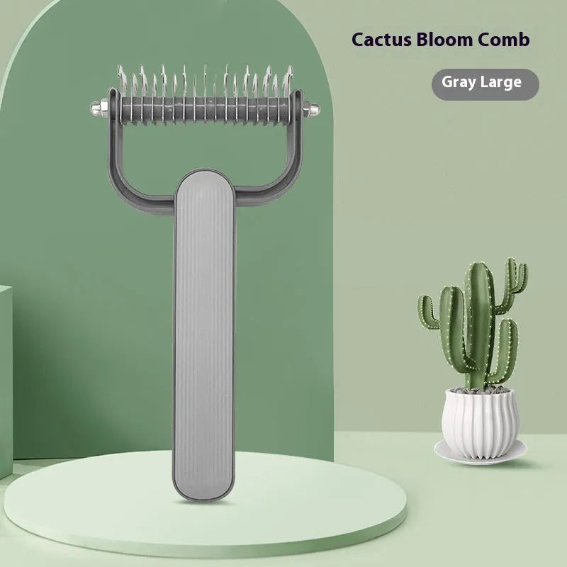 Green and grey dog grooming comb for untying knots, showing small and large size options.