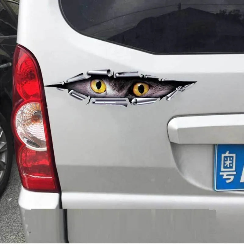 3D Tiger Eye or Eagle Eye peeping design car bumper sticker on transparent PVC background