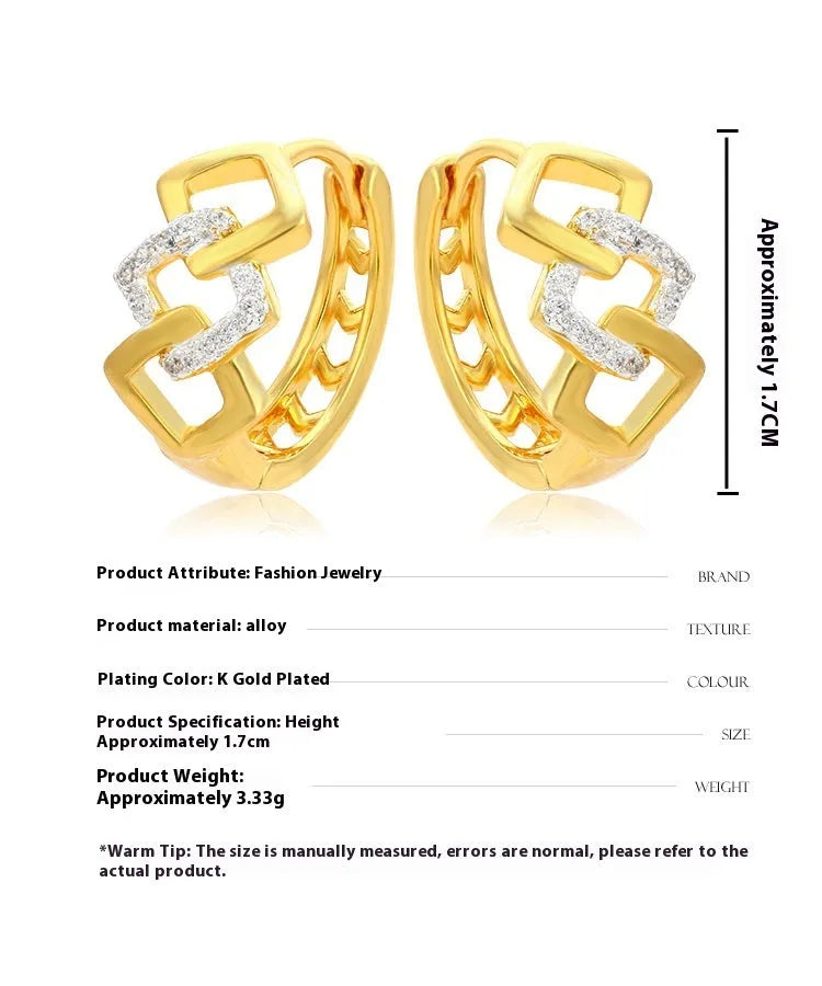 Geometric hollow-out gold ear clip earrings with alloy construction