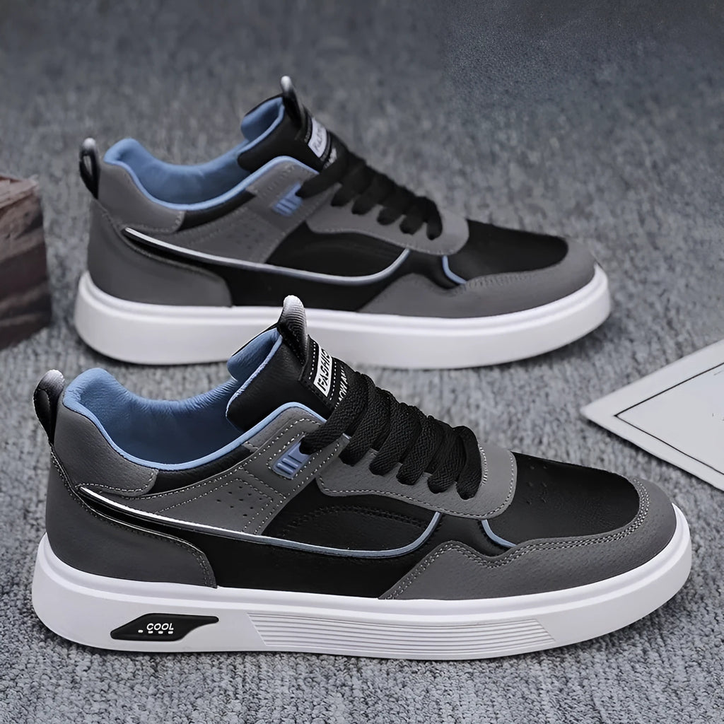 Men's solid-colour low-top canvas shoes with mesh lining and leather stitching