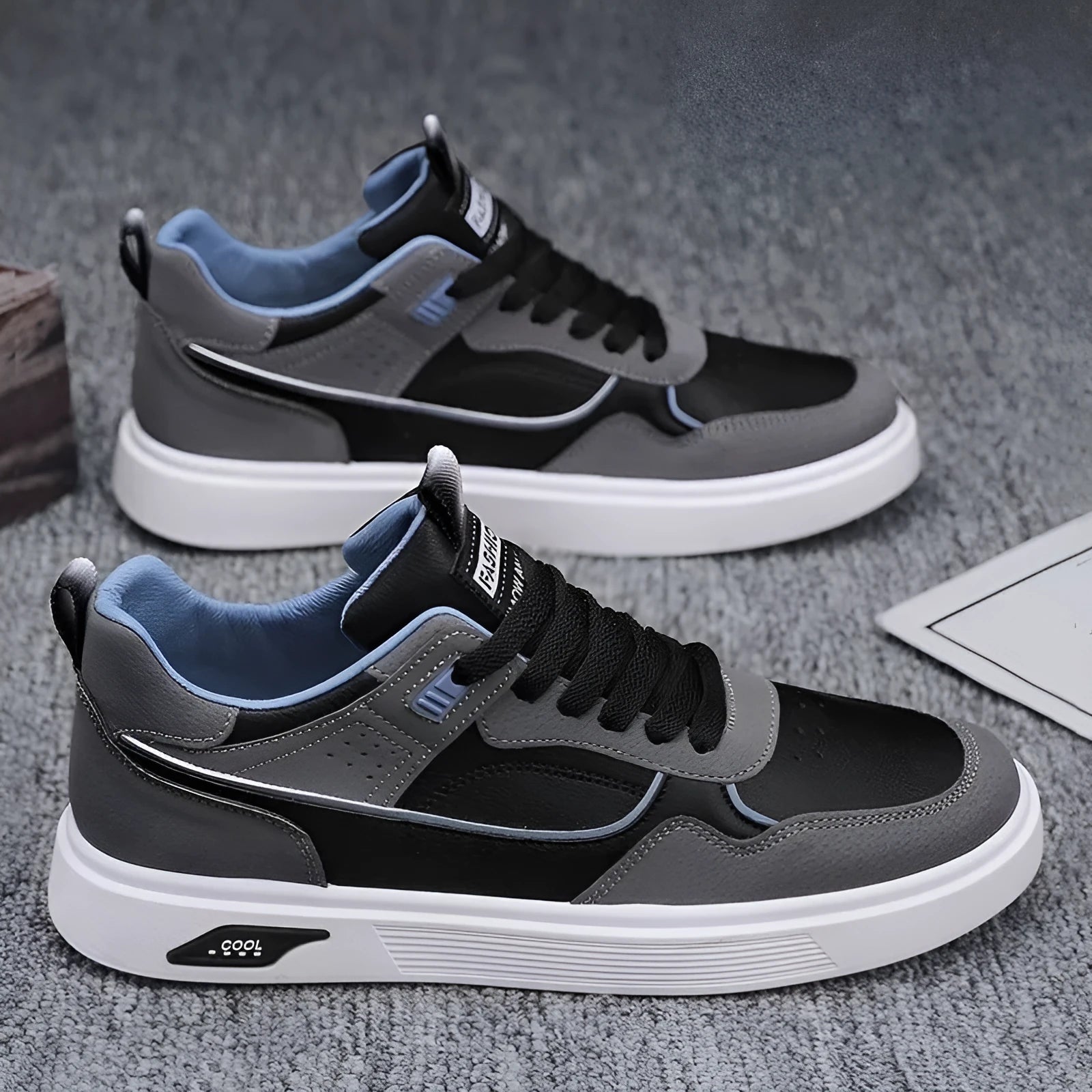Men's solid-colour low-top canvas shoes with mesh lining and leather stitching