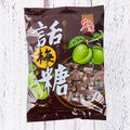 Bag containing three packets of hard candy: guava, plum sugar, and tangerine peel flavours.