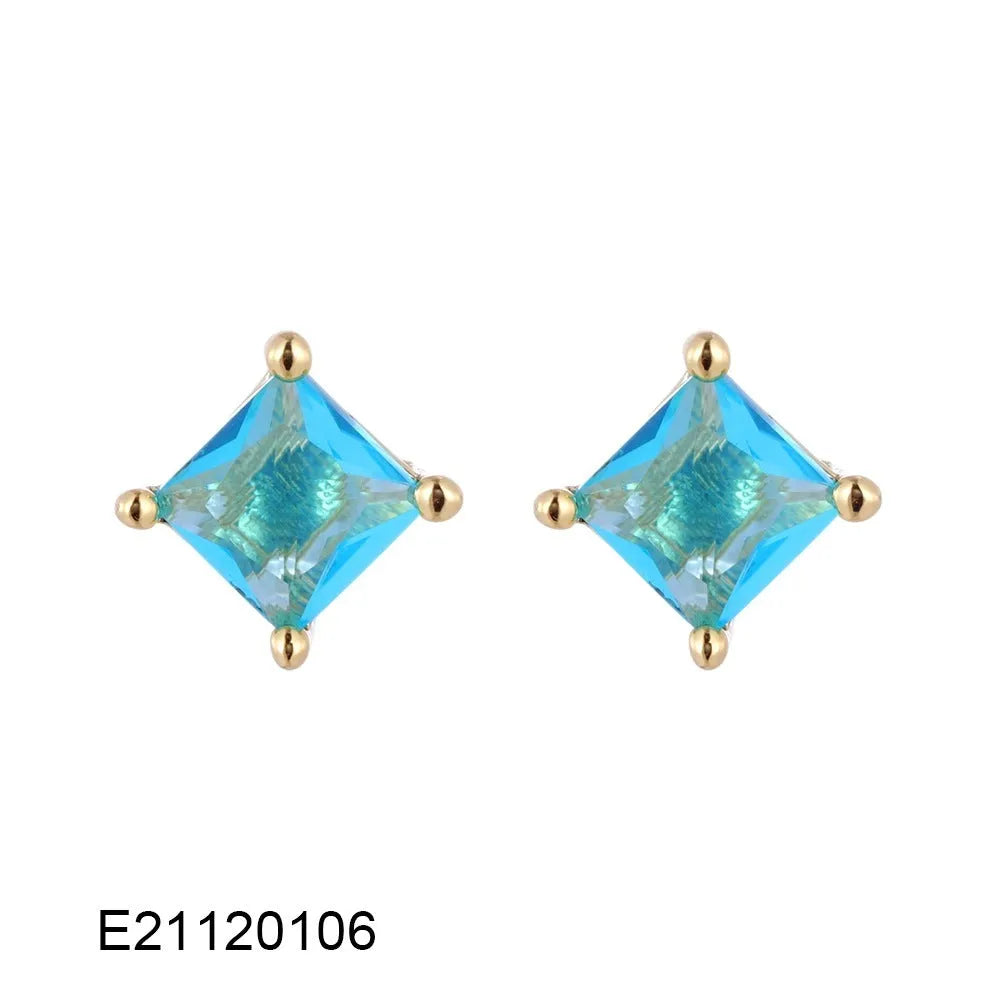 Gold-plated brass earrings with pear-shaped and drop-shaped zircon stones in candy colours
