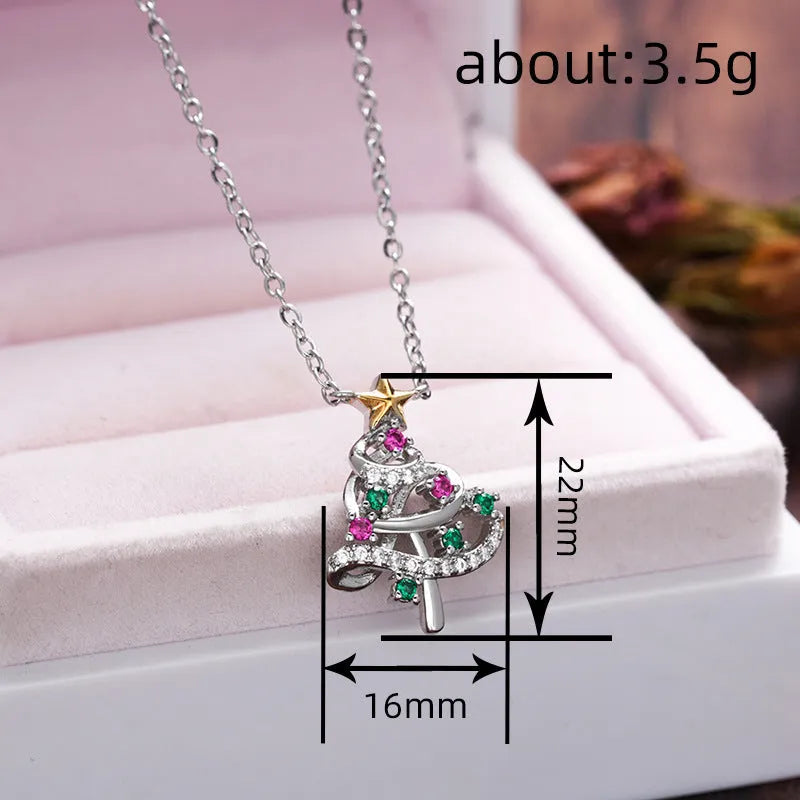 Women's two-tone copper inlaid zircon star and snowflake pendant necklace on adjustable O-ring chain