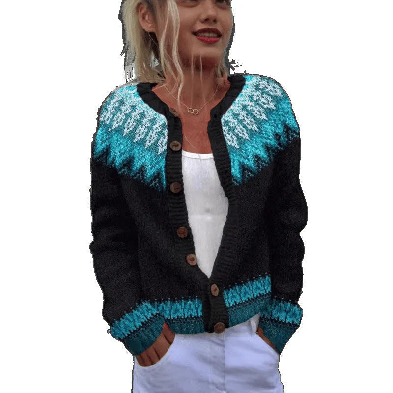 Yellow digital printing cardigan knitted coat with 3D effect pattern, regular sleeves, gentle style