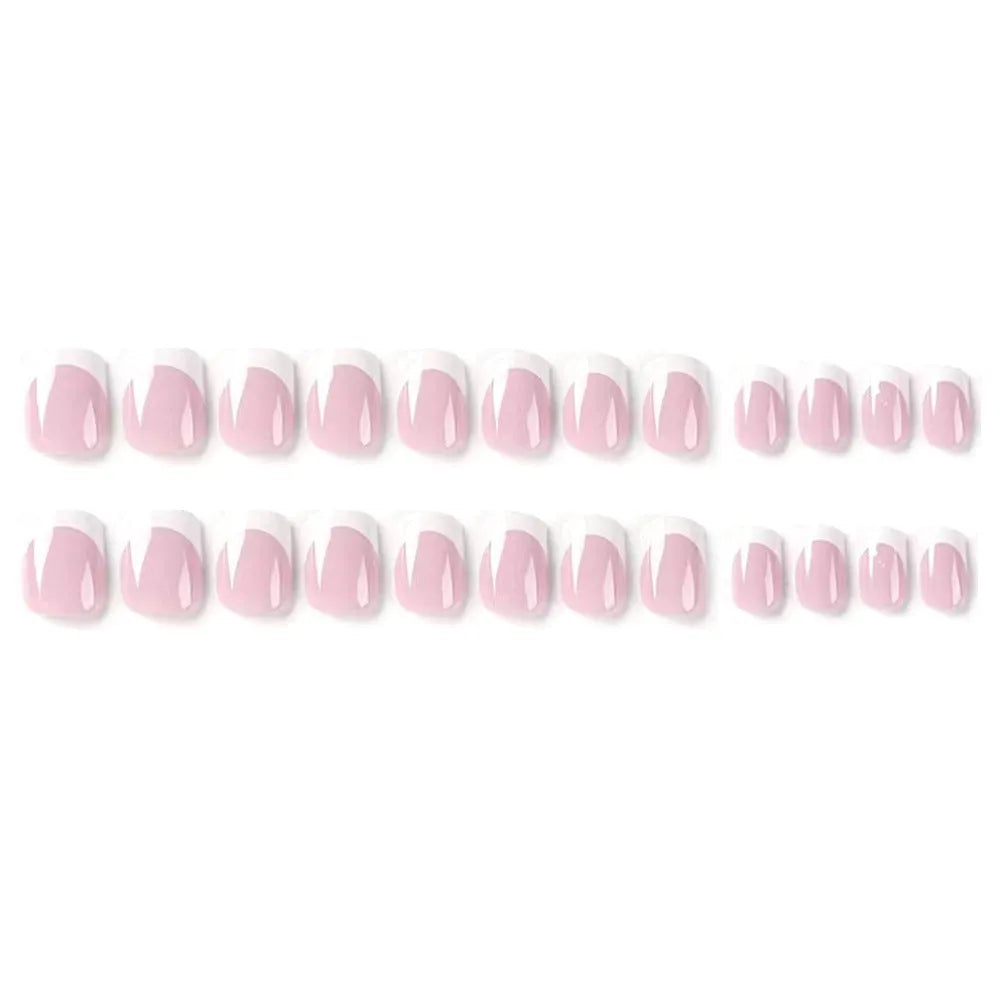 24 white fake nails with plaid patterns arranged as nail tips