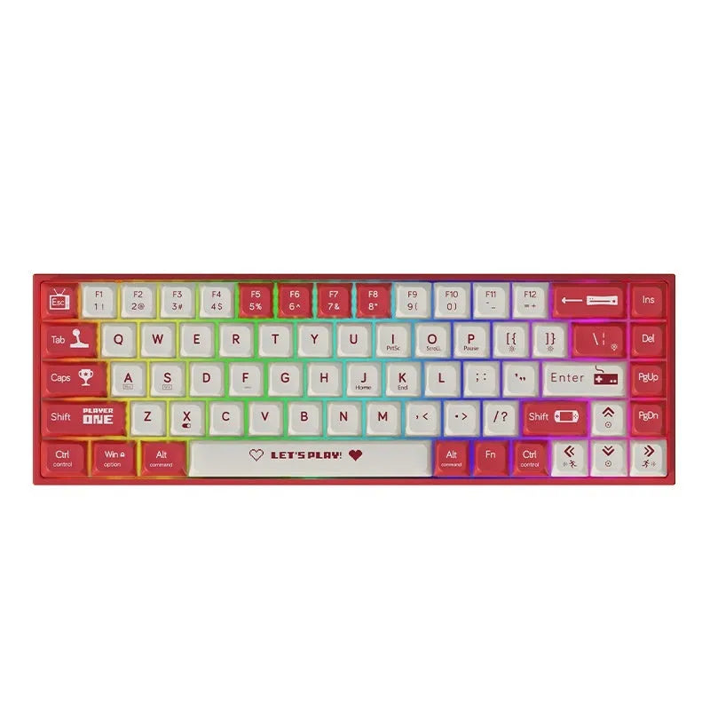 AJAZZ AK680 mechanical gaming keyboard with red and white colour design and hot-swappable switches