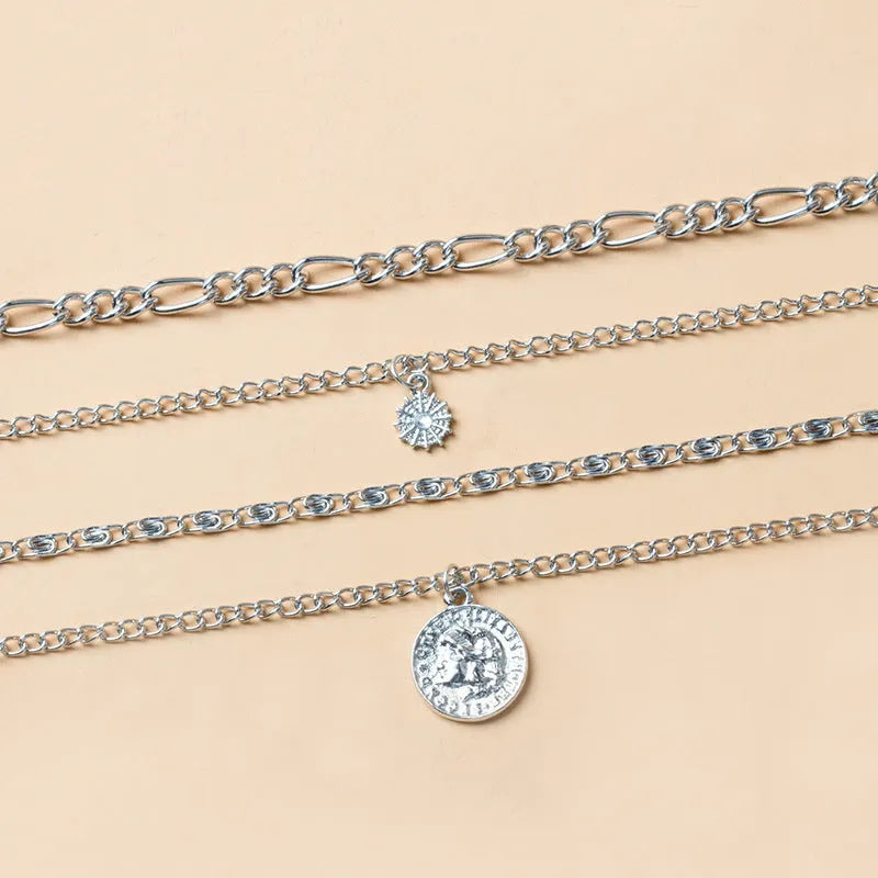 Chunky layered coin necklace gold finish water wave chain for women 41-50cm