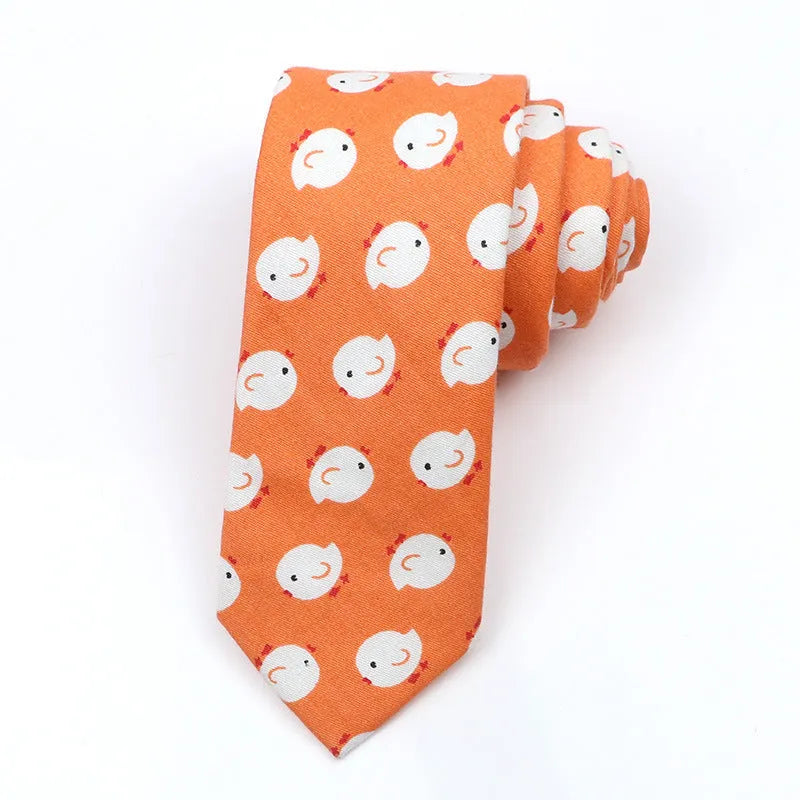 Narrow Korean-style cotton bow tie with a printed cartoon pattern.