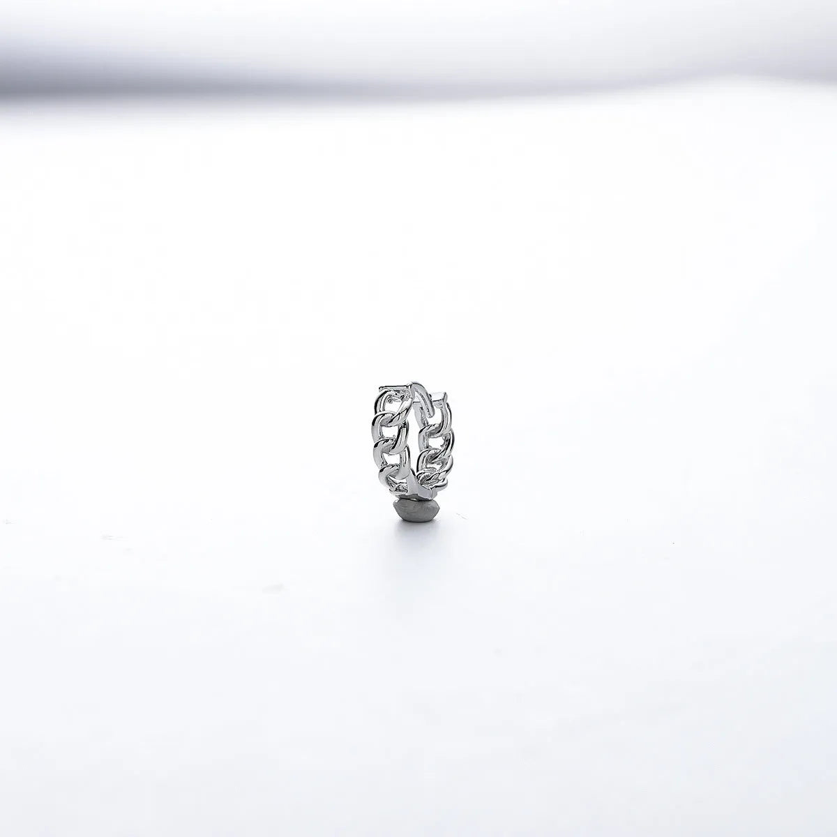 Men's geometric copper hip hop earrings in silver finish, showing 10mm and 14mm size options.