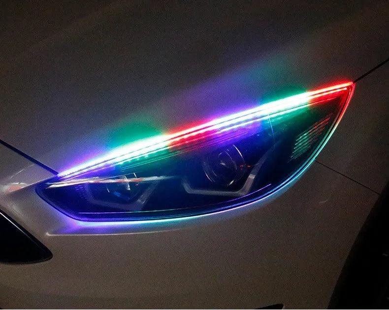 Universal remote control RGB LED daytime running lights for cars in 30cm, 45cm, and 60cm lengths.