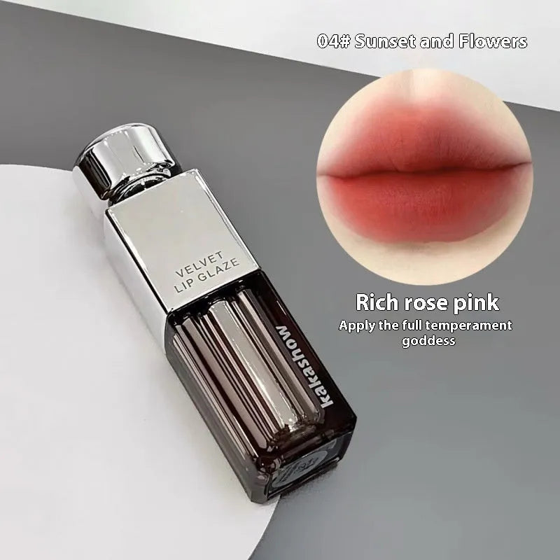 Kakashow lock colour velvet lip paint matte soft mist lipstick in 1.8g size showing shade options.