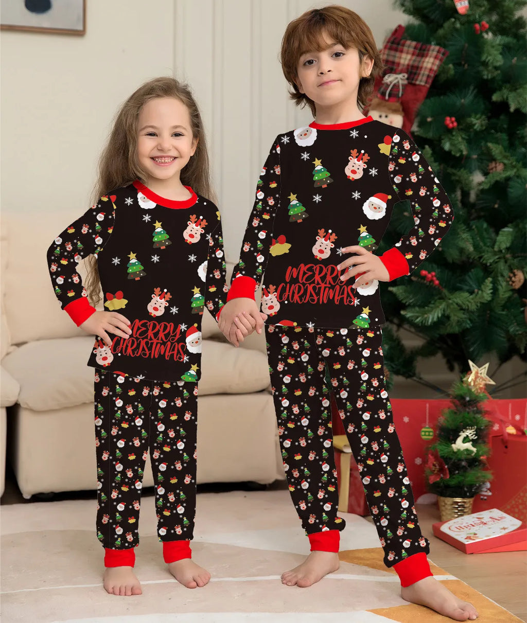 Family Christmas matching cotton pyjamas set with plaid and cartoon prints including dog sizes