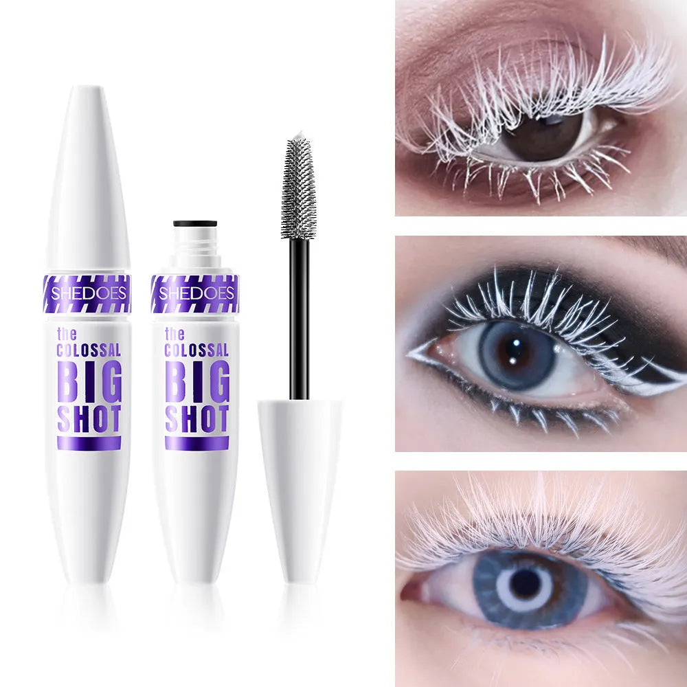 White waterproof mascara tube with 10ml content for lasting lash curling and shaping